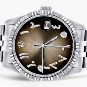 Mens Rolex Datejust Watch 16200 | Fluted Bezel | 36Mm | Brown Arabic Dial | Jubilee Band