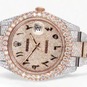 Diamond Rose Gold Iced Out Rolex Datejust 41 | 25 Carats Of Diamonds | Custom Full Diamond Arabic Dial | Oyster Band