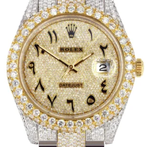 Diamond Iced Out Rolex Datejust 41 | 25 Carats Of Diamonds | Custom Full Diamond Arabic Dial | Oyster Band