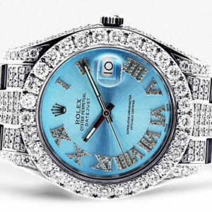 Diamond Rolex Datejust 2 | Stainless Steel | Custom Blue Roman Numeral Dial | 41 MM | 16.55 Carats