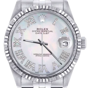 Mens Rolex Datejust Watch 16200 | Fluted Bezel | 36Mm | Mother of Pearl Roman Dial | Jubilee Band