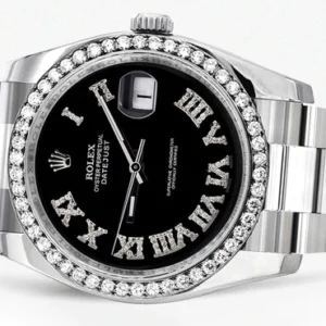 116200 | Rolex Datejust Watch | 36Mm | Black Roman Dial | Oyster Band