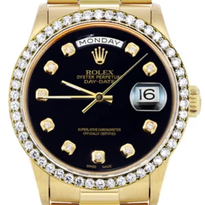 Rolex Day-Date | Presidential | Model 18238 | 18K Yellow Gold | Diamond Bezel | Black Diamond Dial