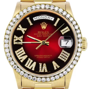 Rolex Day-Date | Presidential | Model 18238 | 18K Yellow Gold | Diamond Bezel | Red Diamond Roman Numeral