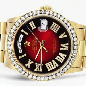 Rolex Day-Date | Presidential | Model 18238 | 18K Yellow Gold | Diamond Bezel | Red Diamond Roman Numeral