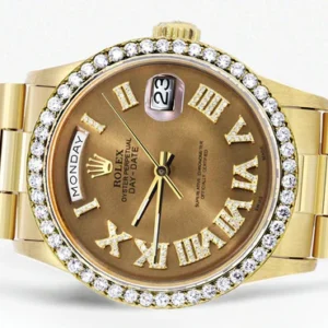 Rolex Day-Date | Presidential | Model 18238 | 18K Yellow Gold | Diamond Bezel | Diamond Roman Chocolate Dial