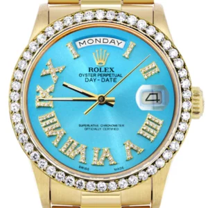 Rolex Day-Date | Presidential | Model 18238 | 18K Yellow Gold | Diamond Bezel | Light Blue Diamond Roman DIal
