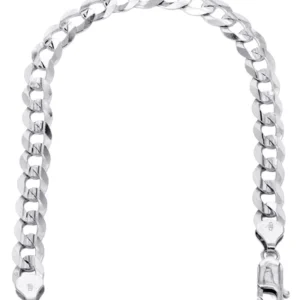 Solid Mens Cuban Curb Link Bracelet 10K/14K White Gold