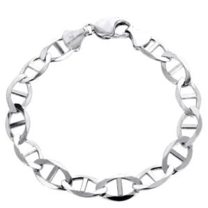 Solid Mens Mariner Bracelet 10K White Gold