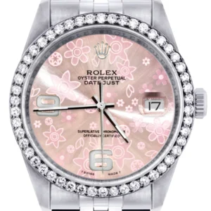 Mens Rolex Datejust Watch 16200 | 36Mm | Pink Flower Dial | Jubilee Band