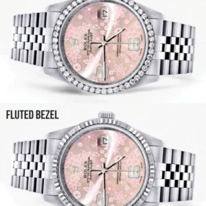 Mens Rolex Datejust Watch 16200 | 36Mm | Pink Flower Dial | Jubilee Band