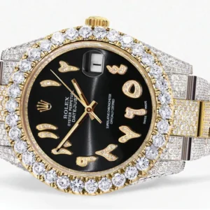 Diamond Iced Out Rolex Datejust 41 | 25 Carats Of Diamonds | Custom Black Arabic Numeral Diamond Dial | Two Tone | Oyster Band