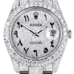 Diamond Iced Out Rolex Datejust 41 | 25 Carats Of Diamonds | Custom Arabic Diamond Dial | Two Row | Oyster Band