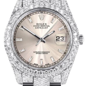 Diamond Iced Out Rolex Datejust 41 | 25 Carats Of Diamonds | Custom Dawn Pink Dial | Two Row | Oyster Band