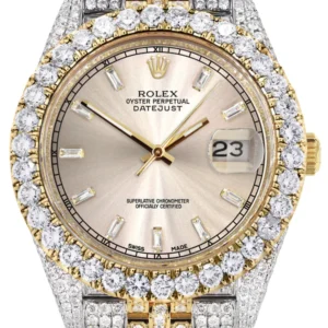 Diamond Iced Out Rolex Datejust 41 | 25 Carats Of Diamonds | Custom Dawn Pink Dial | Two Tone | Jubilee Band
