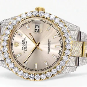 Diamond Iced Out Rolex Datejust 41 | 25 Carats Of Diamonds | Dawn Pink Diamond Dial | Two Tone | Oyster Band