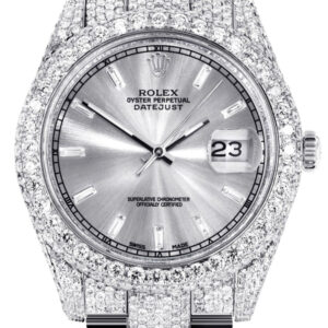 Diamond Iced Out Rolex Datejust 41 | 25 Carats Of Diamonds | Custom Silver Diamond Dial | Two Row | Oyster Band