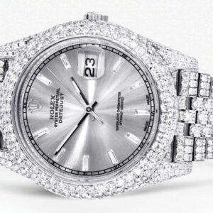 Diamond Iced Out Rolex Datejust 41 | 25 Carats Of Diamonds | Custom Silver Diamond Dial | Two Row | Jubilee Band