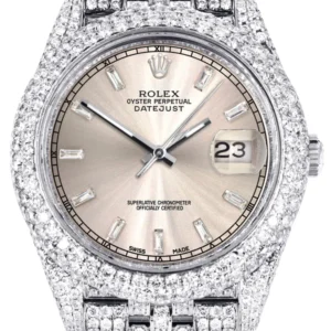 Diamond Iced Out Rolex Datejust 41 | 25 Carats Of Diamonds | Dawn Pink Diamond Dial | Two Row | Jubilee Band
