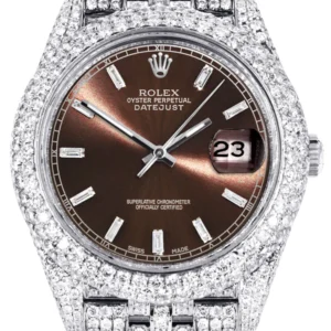 Diamond Iced Out Rolex Datejust 41 | 25 Carats Of Diamonds | Morocco Brown Diamond Dial | Two Row | Jubilee Band