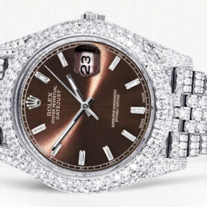 Diamond Iced Out Rolex Datejust 41 | 25 Carats Of Diamonds | Morocco Brown Diamond Dial | Two Row | Jubilee Band