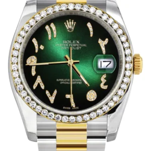 116233 | Gold & Steel Rolex Datejust Watch | 36Mm | Green Black Arabic Diamond Dial | Oyster Band