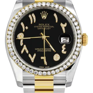 116233 | Gold & Steel Rolex Datejust Watch | 36Mm | Black Arabic Diamond Dial | Oyster Band