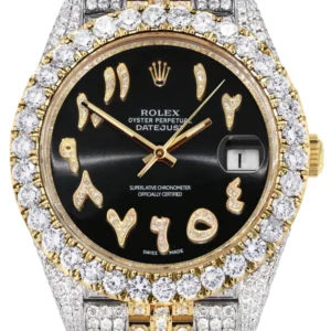 Diamond Iced Out Rolex Datejust 41 | 25 Carats Of Diamonds | Custom Black Arabic Numeral Diamond Dial | Two Tone | Jubilee Band