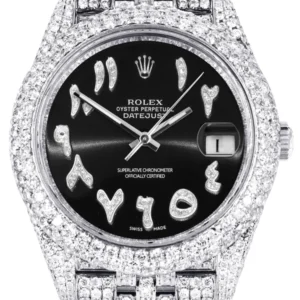 Diamond Iced Out Rolex Datejust 41 | 25 Carats Of Diamonds | Custom Black Arabic Numeral Diamond Dial | Two Row | Jubilee Band
