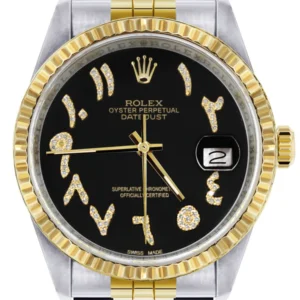 Mens Rolex Datejust Watch 16233 Two Tone | Fluted Bezel | 36Mm | Black Arabic Dial | Jubilee Band