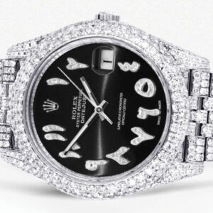 Diamond Iced Out Rolex Datejust 41 | 25 Carats Of Diamonds | Custom Black Arabic Numeral Diamond Dial | Two Row | Jubilee Band