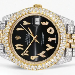 Diamond Iced Out Rolex Datejust 41 | 25 Carats Of Diamonds | Custom Black Arabic Numeral Diamond Dial | Two Tone | Two Row | Jubilee Band