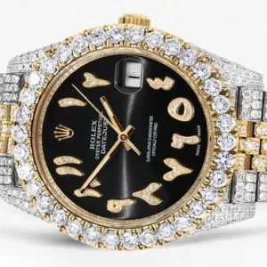 Diamond Iced Out Rolex Datejust 41 | 25 Carats Of Diamonds | Custom Black Arabic Numeral Diamond Dial | Two Tone | Jubilee Band