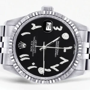 Mens Rolex Datejust Watch 16200 | Fluted Bezel | 36Mm | Black Arabic Dial | Jubilee Band