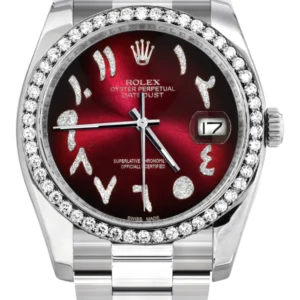 116200 | Rolex Datejust Watch | 36Mm | Red Black Arabic Dial | Oyster Band