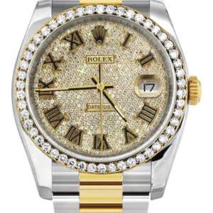 116233 | Diamond Gold Rolex Watch For Men | 36MM | Roman Diamond Dial | Oyster Band