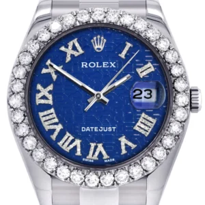 Rolex Datejust II Watch | 41 MM | Custom Blue Pattern Roman Dial | Oyster Band