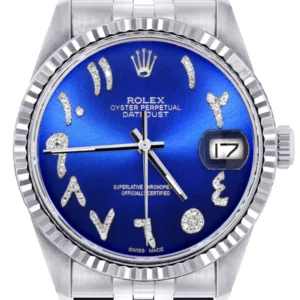 Mens Rolex Datejust Watch 16200 | Fluted Bezel | 36Mm | Blue Arabic Dial | Jubilee Band