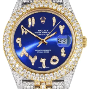 Diamond Iced Out Rolex Datejust 41 | 25 Carats Of Diamonds | Custom Blue Arabic Numeral Diamond Dial | Two Tone | Two Row | Jubilee Band