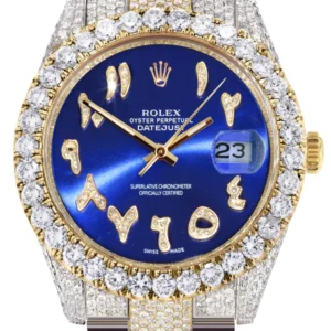 Diamond Iced Out Rolex Datejust 41 | 25 Carats Of Diamonds | Custom Blue Arabic Numeral Diamond Dial | Two Row | Oyster Band