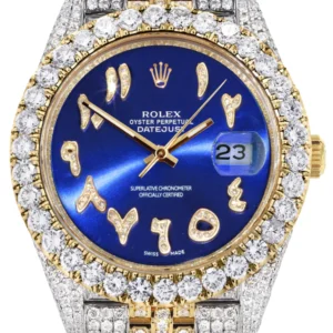 Diamond Iced Out Rolex Datejust 41 | 25 Carats Of Diamonds | Custom Blue Arabic Numeral Diamond Dial | Two Row | Jubilee Band