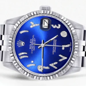 Mens Rolex Datejust Watch 16200 | Fluted Bezel | 36Mm | Blue Arabic Dial | Jubilee Band