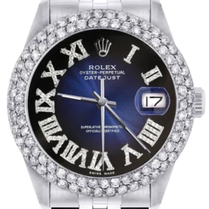 Mens Rolex Datejust Watch 16200 | 36Mm | Blue Black Roman Numeral Dial | Two Row 4.25 Carat Beze l Jubilee Band