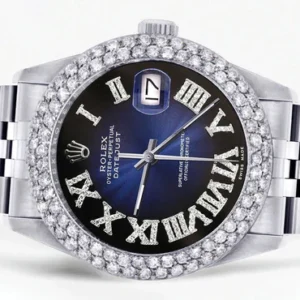 Mens Rolex Datejust Watch 16200 | 36Mm | Blue Black Roman Numeral Dial | Two Row 4.25 Carat Beze l Jubilee Band