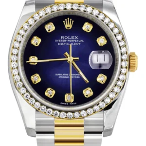 116233 | Diamond Gold Rolex Watch For Men | 36Mm | Blue Black Dial | Oyster Band