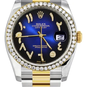 116233 | Gold & Steel Rolex Datejust Watch | 36Mm | Blue Black Arabic Diamond Dial | Oyster Band