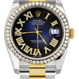 116233 | Gold & Steel Rolex Datejust Watch | 36Mm | Blue Black Roman Diamond Dial | Oyster Band