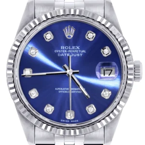 Womens Rolex Datejust Watch 16200 | Fluted Bezel | 36Mm | Blue Dial | Fluted Bezel | Jubilee Band