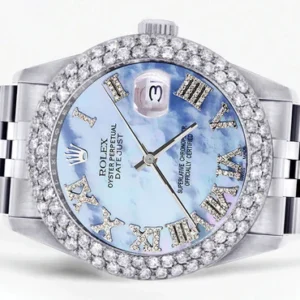 Mens Rolex Datejust Watch 16200 | 36Mm | Mother of Pearl Roman Numeral Dial | Two Row 4.25 Carat Bezel | Jubilee Band