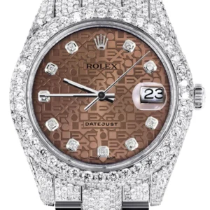 Diamond Iced Out Rolex Datejust 41 | 25 Carats Of Diamonds | Custom Chocolate Jubilee Diamond Dial | Two Row | Oyster Band